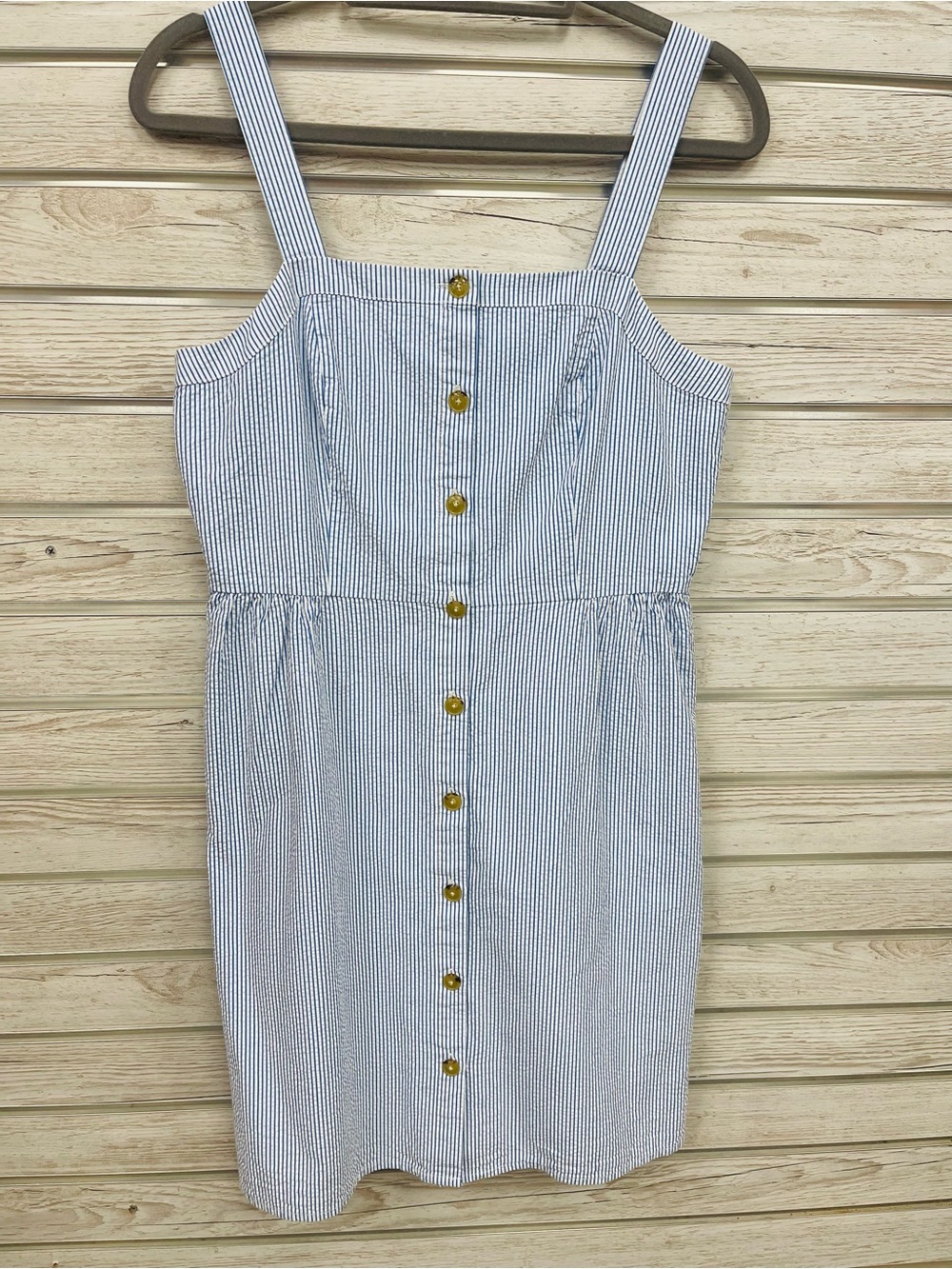 J. Crew Factory Blue and White Seersucker Dress